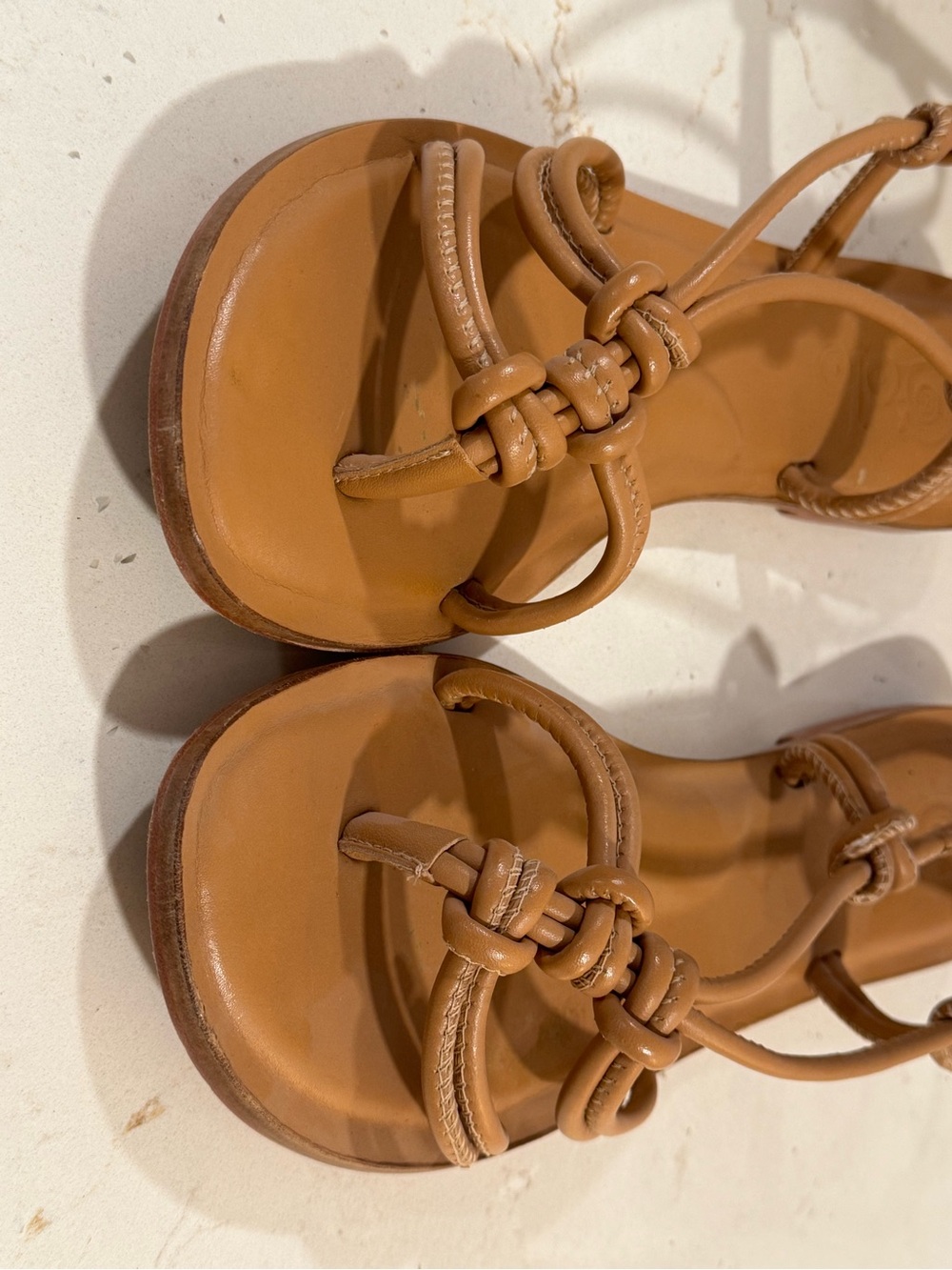 Women’s Knot-Strap Leather Sandals in Tan - Picture 8 of 8